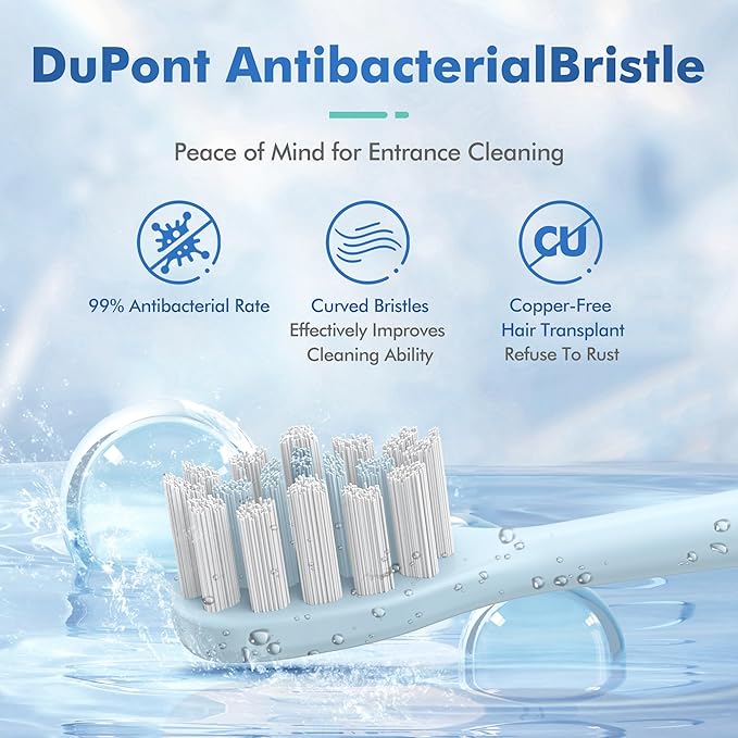 Sonic Toothbrush with 8 Brush Heads, Rechargeable Electric Toothbrush with Fast Charge 4 Hours Last 60 Days, 2-Min & 30s Smart Timer, IPX7 Waterproof(Blue)