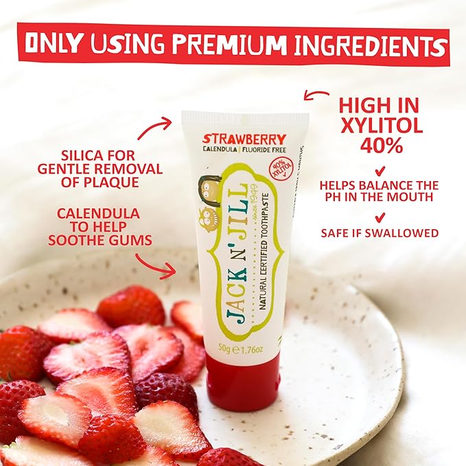 Jack N' Jill Natural Baby Toothpaste - Fluoride Free Training Toothpaste for Babies 6 Months and Up, Safe to Swallow, 40% Xylitol, BPA Free - 1.76 oz (Variety Pack of 3)