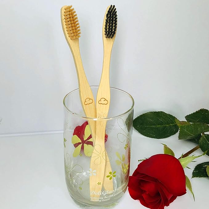 Bamboo Toothbrush Medium Bristle, 10Pcs Biodegradable Bulk Wooden Toothbrushes