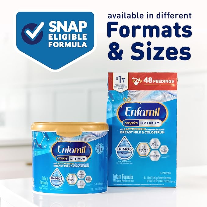 Enfamil Optimum (Enspire), Our Closest Formula to Breast Milk, Immune-Supporting Lactoferrin and Brain-Supporting DHA Baby Formula, Powder 20.5 Oz Tub, Pack of 2