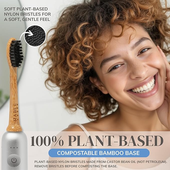 Bamboo Electric Toothbrush Heads | Compatible with Laifen Electric Toothbrush | 4 Brush Heads with Soft Bristles | Plant-Based Adult Size Replacement Heads