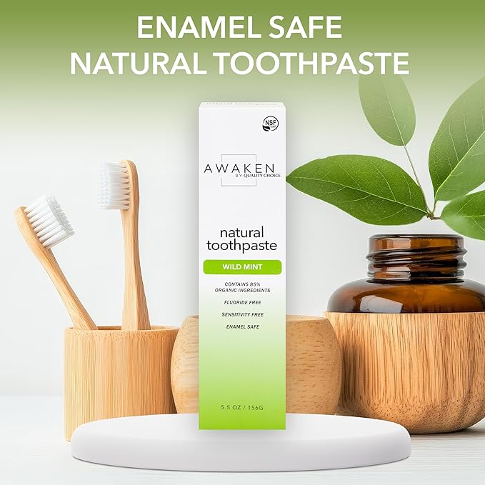 Awaken by Quality Choice Natural Toothpaste, Fluoride Free, Enamel Safe, Sensitivity Free, 85% Organic Ingredients, Wild Mint, 5.5 OZ