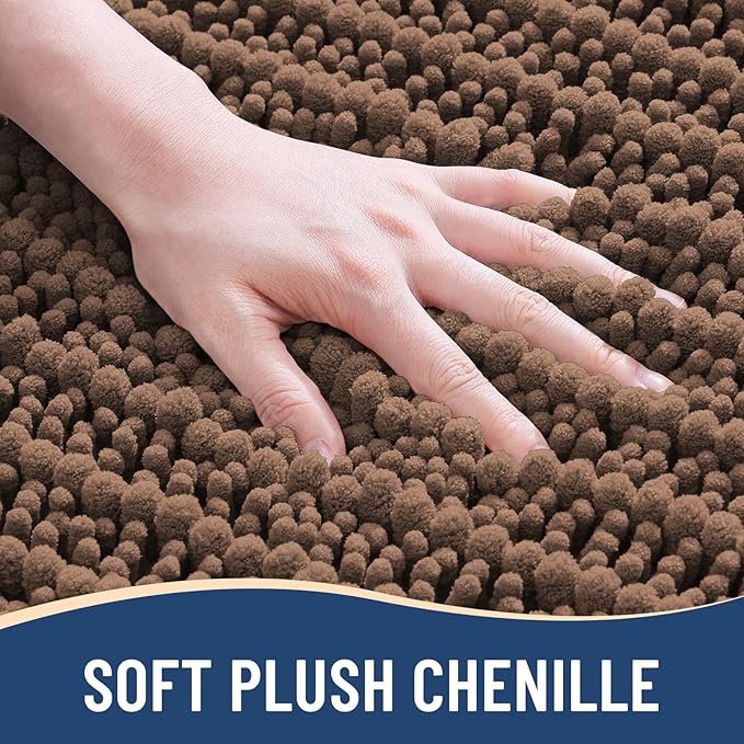 Arotive Luxury Chenille Bathroom Rug Mat, Extra Soft Thick Absorbent Shaggy Bath Rugs, Non-Slip Machine Wash Dry, Plush Bath Mats for Bathroom, Shower and Tub, 30x20, Mocha