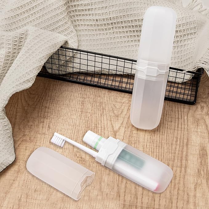 Yeeco Toothbrush Case 2 Packs, Transparent White Toothbrush Travel Case, Plastic Toothbrush Holder Travel, 7.9”×2.1”×1.2” Portable Toothbrush Case for Traveling