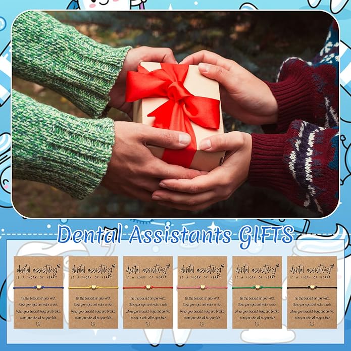 24 Sets Dental Assistant Gifts for Office Bulk Colorful Heart Dental Assistant Bracelets with Appreciation Cards and OPP Bags for Women Men Dentist Hygienist Coworker Birthday Party Thank You Gifts