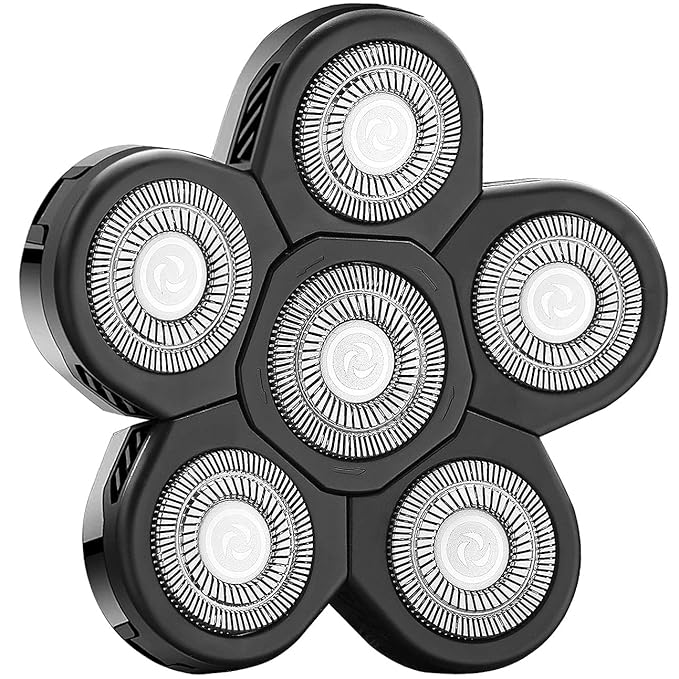 FOXSONIC Universal 6 Blade Replacement Heads for Mainstream Shaver Brands, Bald Shaver Replacement Heads with Blade Cover (Black)
