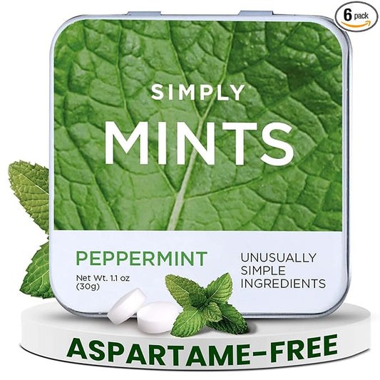 SIMPLY Mints | Peppermint Breath Mints | Pack of Six (180 Pieces Total) | Breath Freshening + Aspartame-Free + Vegan + non-GMO