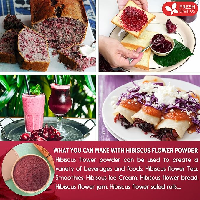 FreshDrinkUS Premium 100% Natural Hibiscus Flower Powder, 40oz - No Additives, Gluten, Sugar - Vegan