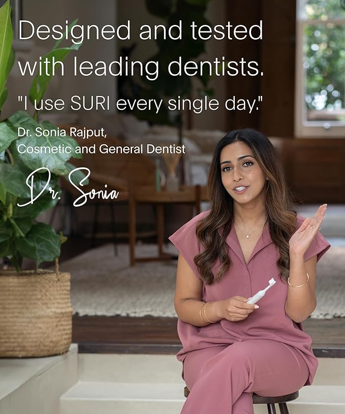 SURI 1.0 Sonic Electric Toothbrush with UV Cleaning Travel Case | 1 Month+ Battery | Designed in California | Electric Toothbrush for Adults | Travel Toothbrushes | Tooth Brush | White