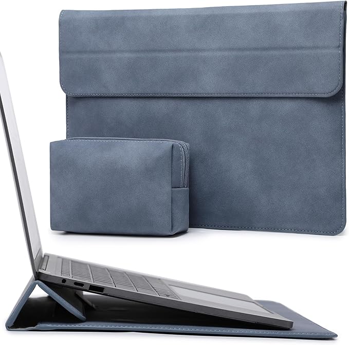 HYZUO 15 Inch Laptop Sleeve Case with Stand for MacBook Air 15 M4 A3241 M3 A3114 M2 A2941 2025-2023, 15" Surface Laptop 7/6/5/4, MacBook Pro 15 A1990 A1707 2019-2016, with Pouch, Haze Blue