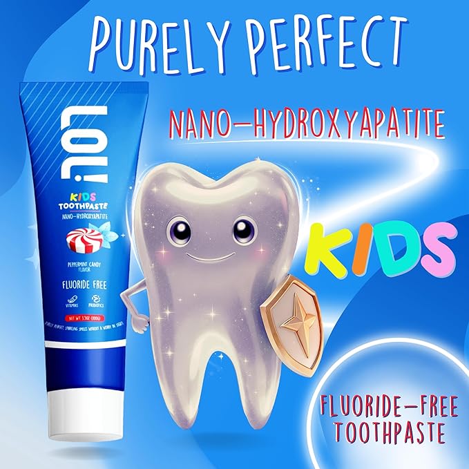 LOL Kids Toothpaste 3-Flavors Pack | Nano Hydroxyapatite Toothpaste, Probiotics, Vitamins A, C, E | Safe if Swallowed, No SLS | 1 Peppermint, 1 Cinnamon, & 1 Melon Flavor