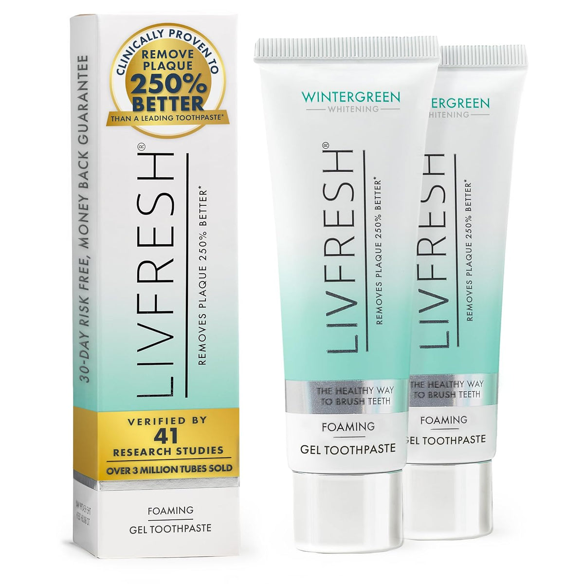 LIVFRESH Whitening Gel Toothpaste, Wintergreen, SLS-Free, 1.75 oz (Pack of 2)