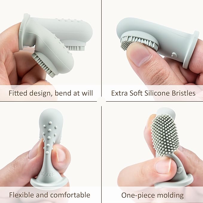 Moonkie Baby Finger Toothbrush Tongue Oral Cleaner Kit for 3 Months +, 3 Pcs (Clay/Ivory/Clay)