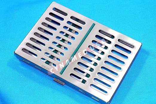 German Stainless 1 Dental Sterilization Cassette Rack Tray Box for 10 Surgical Instruments-Green