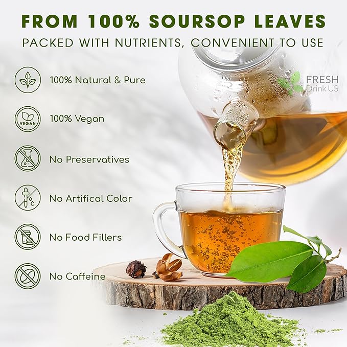 FreshDrinkUS, Premium 10oz Soursop Leaf Powder, 100% Natural and Pure from Soursop Graviola Leaves, Hoja Guanabana, No Additives, No Gluten, No Sugar, Vegan