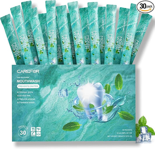 Mouthwash Travel Size Portable Packets to Go, Alcohol & Fluoride Free Fresh Mint MouthwashStrips for Superior Oral Hygiene,30 Individual Disposable Mouthwash Packs(Pack of 30)