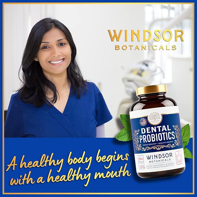 Oral Probiotics for Teeth and Gums - 3BN CFU Lactobacillus Salivarius Acidophilus Rhamnosus Streptococcus - Bad Breath Treatment for Adults - 45 Chewable Mint Dental Probiotic Tablets for Women & Men