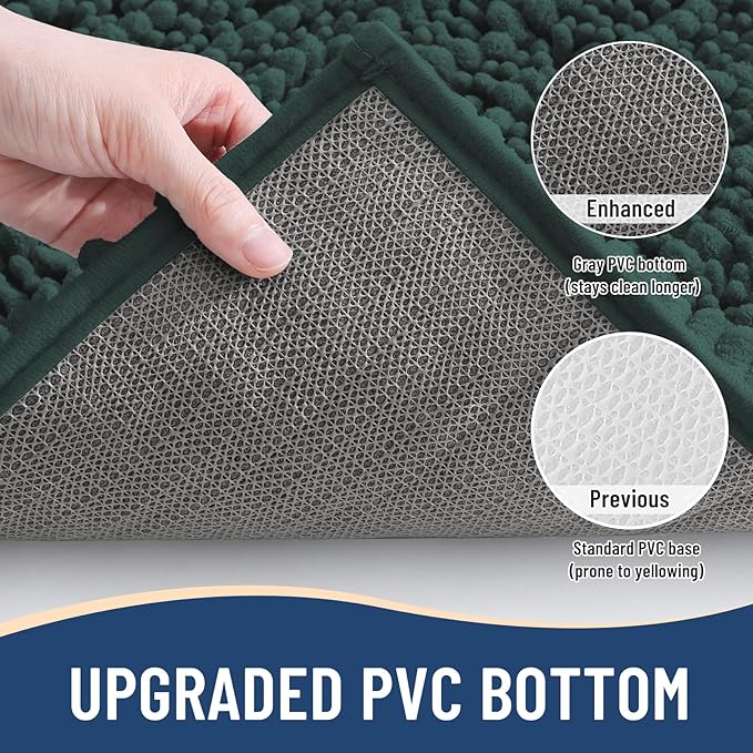 Arotive Luxury Chenille Bathroom Rug Mat, Extra Soft Thick Absorbent Shaggy Bath Rugs, Non-Slip Machine Wash Dry, Plush Bath Mats for Bathroom, Shower and Tub, 44x24, Dark Green