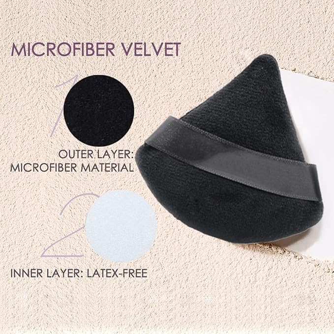 24 Pieces Powder Puff, Triangle Makeup Puff Cotton Powder Face Washable Body Powder Puff for Loose Powder Body Cosmetic Foundation Sponge Makeup Tool (24Black)