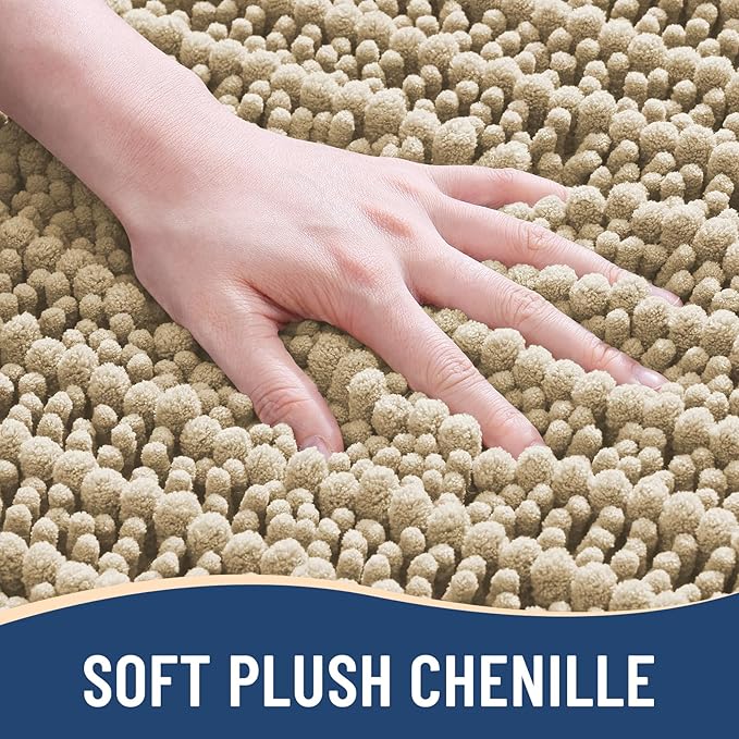 Arotive Luxury Chenille Bathroom Rug Mat, Extra Soft Thick Absorbent Shaggy Bath Rugs, Non-Slip Machine Wash Dry, Plush Bath Mats for Bathroom, Shower and Tub, 24x16, Beige