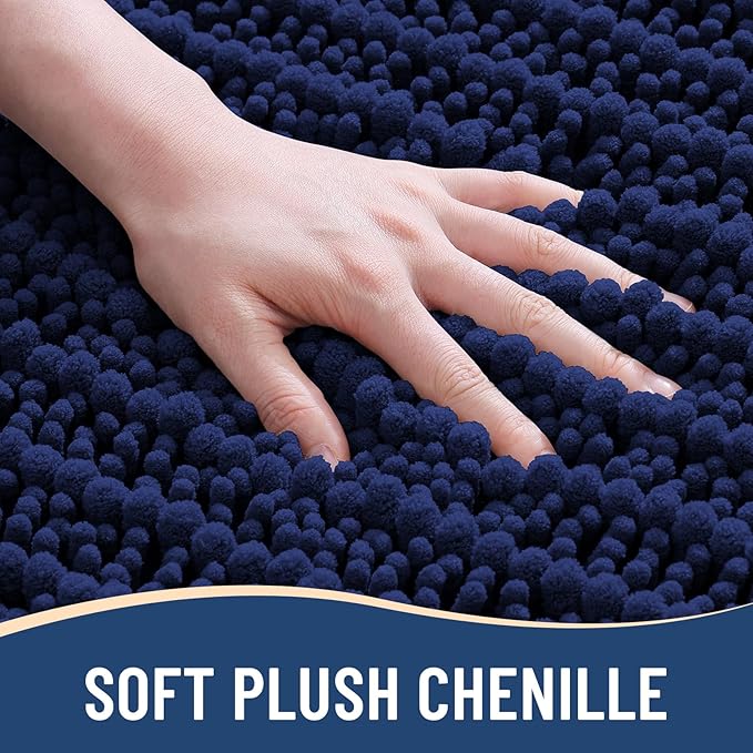 Arotive Luxury Chenille Toilet Rugs U-Shaped, Extra Soft Thick Absorbent Bathroom Mat, Non-Slip Shaggy Plush Contour Rugs, Machine Wash Dry Bath Mat for Toilet Base, 24x24, Navy