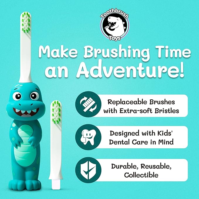 Kids Soft Bristle Dinosaur Toothbrush for Ages 2+, Gentle and Cute Toothbrush for Children with Replaceable Brush Head, Ergonomic Handle Kids Brush for Teeth Care Ideal for Toddlers, Dinosaur Design
