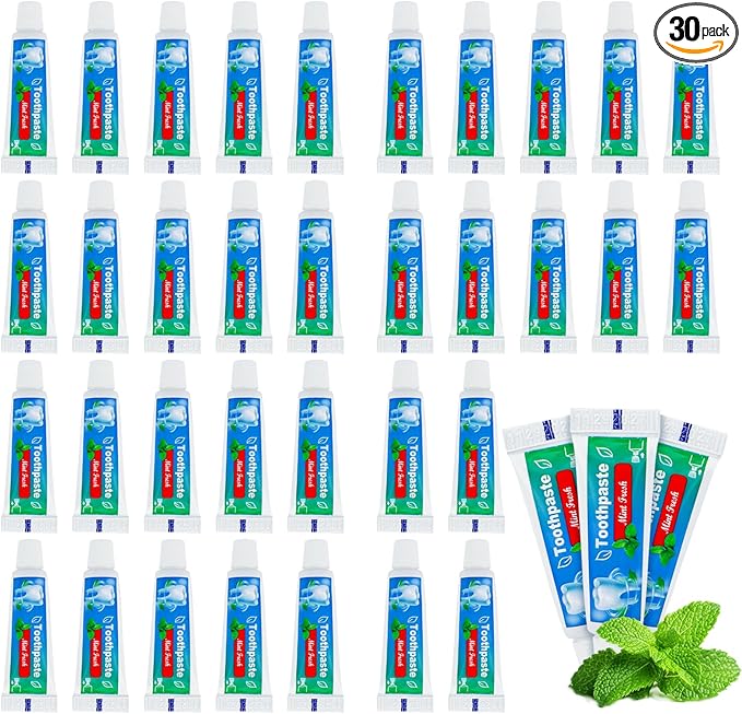 0.176 oz Bulk Travel Size Toothpaste, 30 Tubes Mint Flavor Mini Disposable Toothpaste for Hotel,Guests,Homeless,School