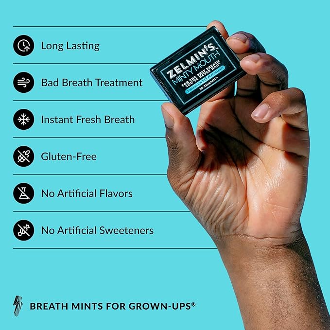 Zelmin's Minty Mouth Breath Freshener - (1 Pack) Long Lasting Bad Breath Treatment for Adults, Instant Freshness Helps with Dry Mouth, Natural Breath Mints for Travel, Alcohol-Free, Keto, Gluten-Free