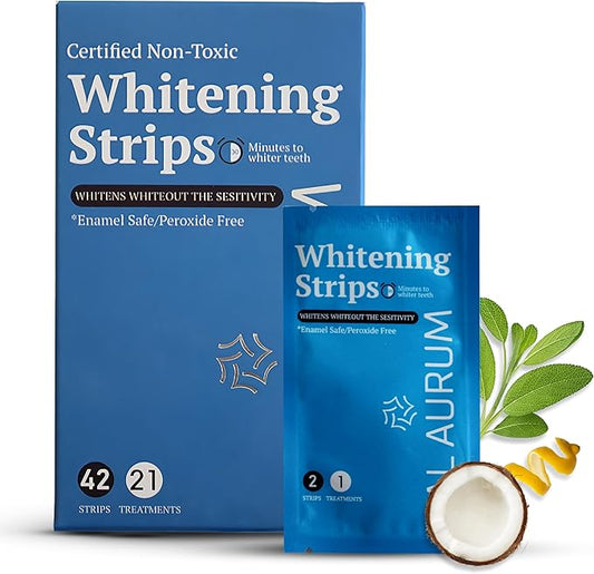 Teeth Whitening Strips - 42 Strips for 21 Day Treatment - Sensitive, Enamel Free & Peroxide Free Tooth Whitener for Whiter Teeth & Stain Removal - Dentist Formulated