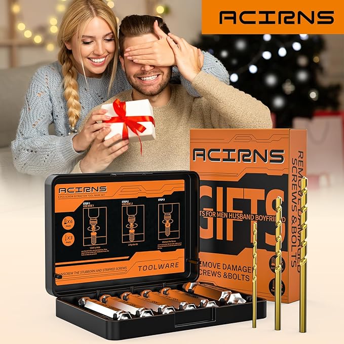 Gifts for Men,9 Pcs Damaged Screw Extractor Set,White Elephant Gifts for Adults Dad,Christmas Stocking Stuffers for Adults Men Him,Cool Stuff Gadgets for Removing Stripped Broken Screws (white)