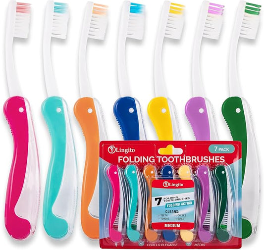 Lingito Travel Toothbrushes - Mini Toothbrush with Cover, Camping Toothbrush Kit (7 Pack Medium)
