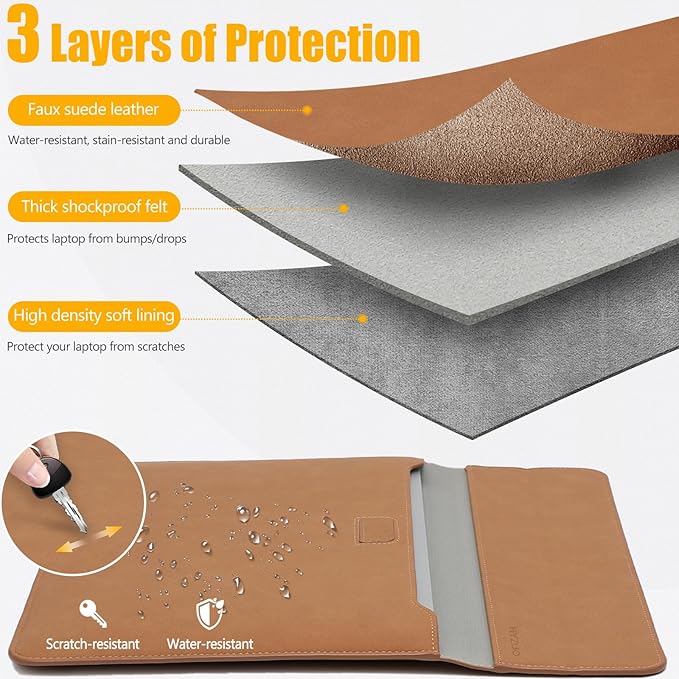 HYZUO 15 Inch Laptop Sleeve Case with Stand for MacBook Air 15 M4 A3241 M3 A3114 M2 A2941 2025-2023, 15" Surface Laptop 7/6/5/4, MacBook Pro 15 A1990 A1707 2019-2016, with Pouch, Brown