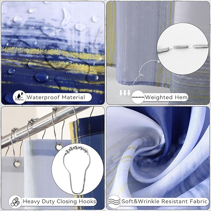 Bathroom Accessories Set - 25PC Bathroom Set with Shower Curtain and Rugs, Blue Bathroom Set, Bathroom Accessory Set with Press-on Lid Trash Can, Soap Dispenser and Qtip Holders