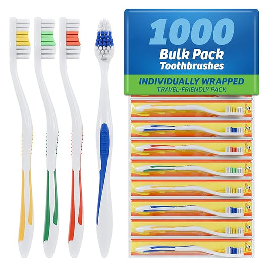 FactorDuty 1000 Pack Toothbrush Standard Classic Medium Soft Toothbrush Bulk Individually Wrapped