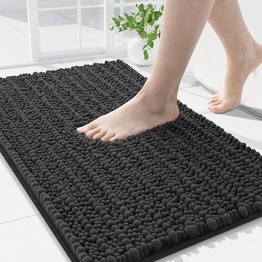 Arotive Luxury Chenille Bathroom Rug Mat, Extra Soft Thick Absorbent Shaggy Bath Rugs, Non-Slip Machine Wash Dry, Plush Bath Mats for Bathroom, Shower and Tub, 30x20, Dark Grey