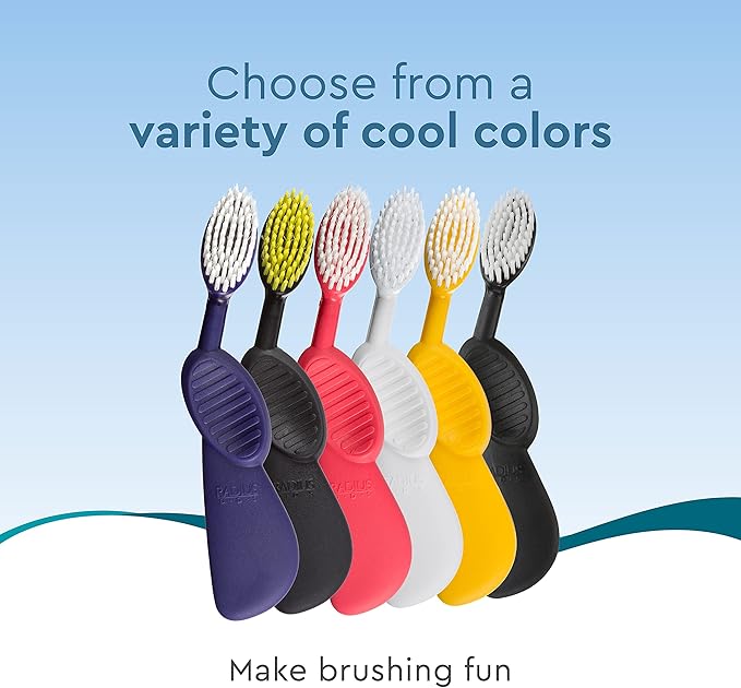 RADIUS Flex Brush with Soft Bristles Toothbrush BPA Free & ADA Accepted Designed to Improve Gum Health & Reduce Issues - Left Hand - Assorted - Pack of 6
