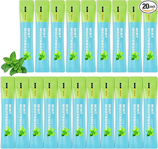 Mini Mouthwash Travel Size,Mint Flavor Portable Individual Travel Mouth Wash for Fresh Breath, Refreshing Long Lasting Gentle Oral Care Mouthwash Packs(Pack of 20)