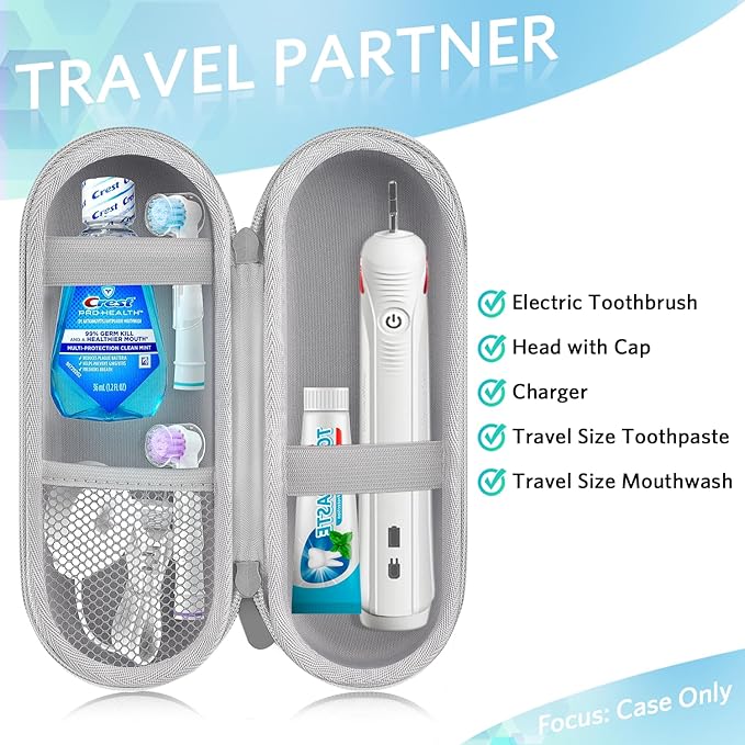 Electric Toothbrush Travel Case, Hard Storage Case with 6pcs Electric Toothbrush Caps
