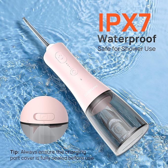 Operan Cordless Water Flossers for Teeth, 300ML Rechargeable Oral Irrigator with 4 Modes & 4 Nozzles, Portable Water Flossers for Adults, IPX7 Waterproof for Home and Travel, Pink，01Pack