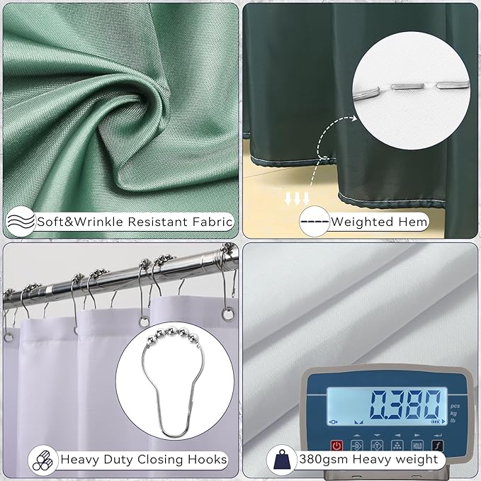 Bathroom Set - Dark Green Bathroom Sets with Shower Curtain and Rugs, 24PCS Shower Curtain Set with Hooks, Soap Dispenser, Soap Dish, Toilet Brush Holder and Trash Can for Housewarming