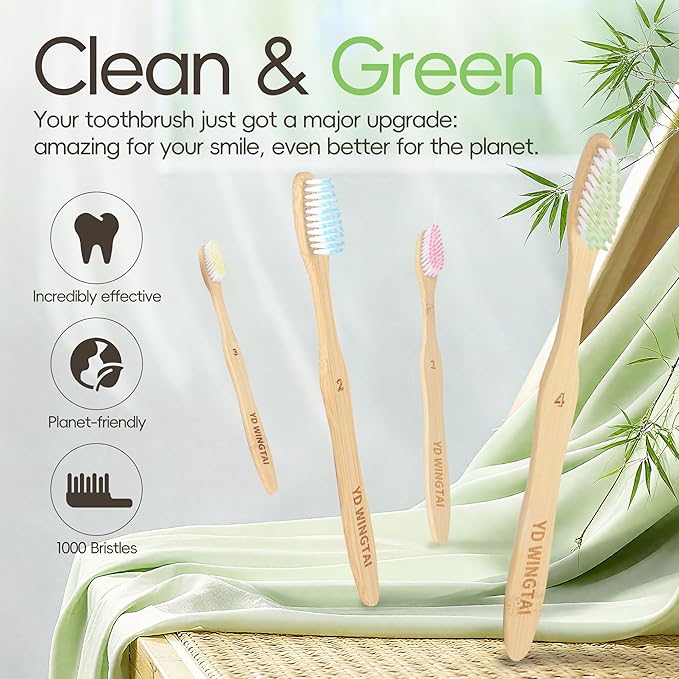 Bamboo Toothbrushes 12pack Colorful Wooden Natural Travel Toothbrush Organic Plastic Free for Adults