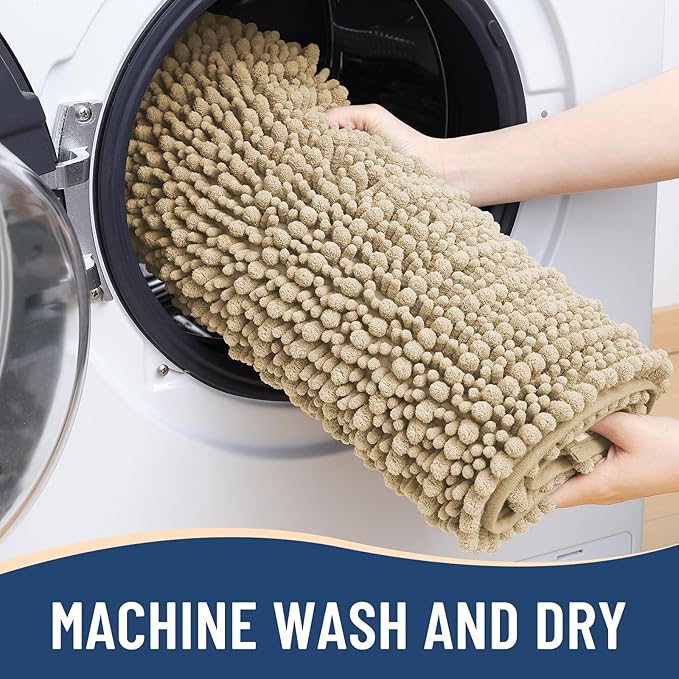 Arotive Luxury Chenille Bathroom Rug Mat, Extra Soft Thick Absorbent Shaggy Bath Rugs, Non-Slip Machine Wash Dry, Plush Bath Mats for Bathroom, Shower and Tub, 34x21, Beige