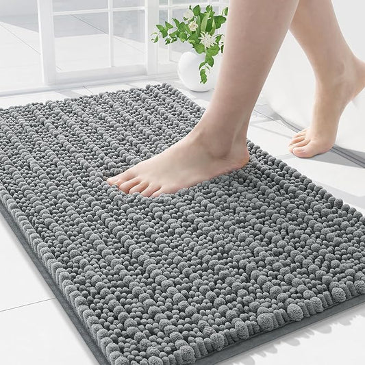 Arotive Luxury Chenille Bathroom Rug Mat, Extra Soft Thick Absorbent Shaggy Bath Rugs, Non-Slip Machine Wash Dry, Plush Bath Mats for Bathroom, Shower and Tub, 30x20, Grey