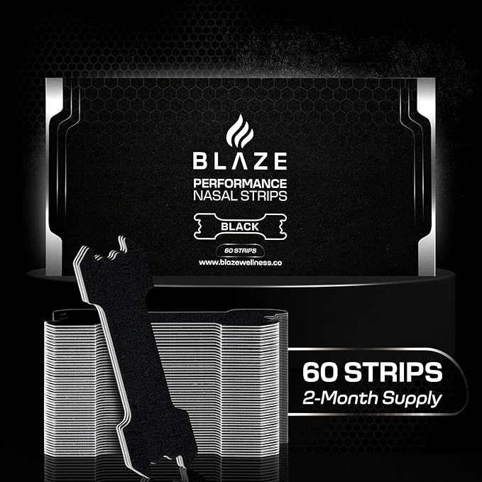 Performance Nose Strips for Breathing (60 Count) - Oil & Sweat Proof Adhesive - Athletic Nasal Strips for Snoring & Sleeping - Improves Oxygen Delivery, Drive, Sleep & Reduces Snoring (Slim Black)