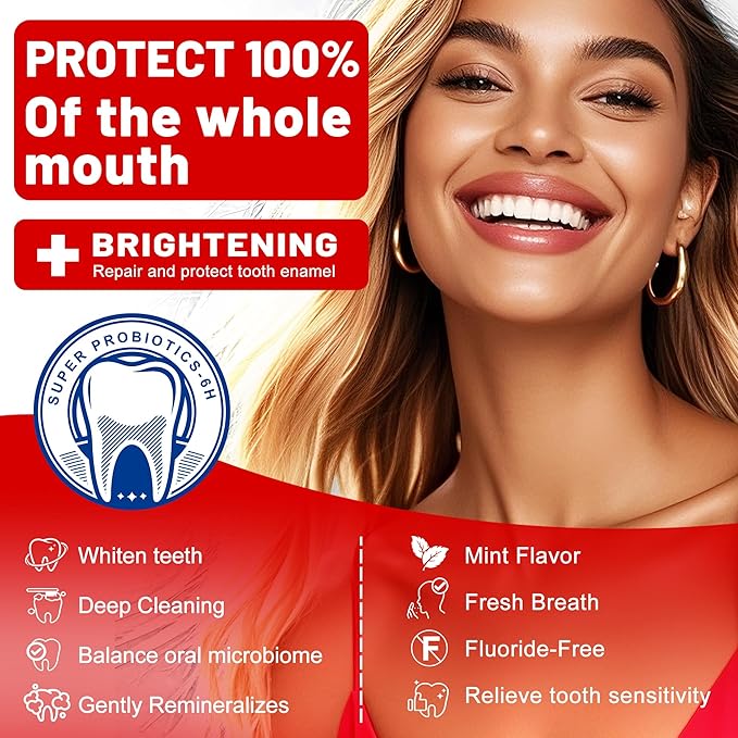 Woadee SP-6 Hydroxyapatite Toothpaste, SP-6 Probiotic Whitening Toothpaste,6 Probiotics+Hydroxyapatite Formula for Teeth Whitening, Strengthening and Enamel Protection，Mint Flavor, Fresh Breath (3)