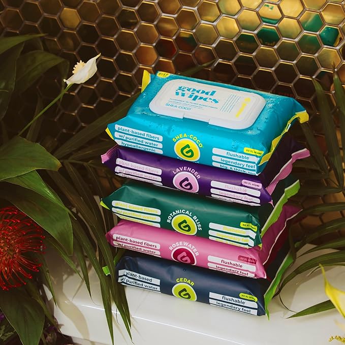 goodwipes Flushable Butt Wipes - Vitamin E & Aloe - Sewer & Septic Safe - Extra Large Adult Wet Wipes For Women & Men - Bathroom Essentials - Cedar, 318 Count (6 Packs + 1 Travel)