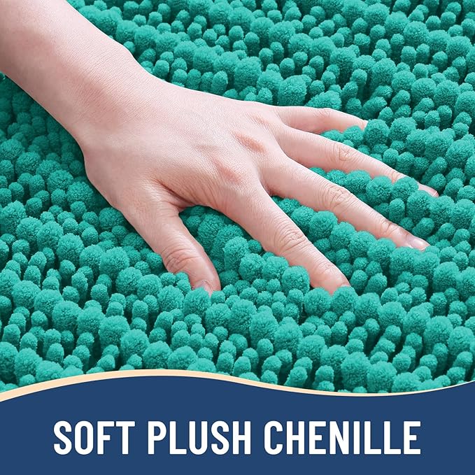 Arotive Luxury Chenille Bathroom Rug Mat, Extra Soft Thick Absorbent Shaggy Bath Rugs, Non-Slip Machine Wash Dry, Plush Bath Mats for Bathroom, Shower and Tub, 24x16, Teal