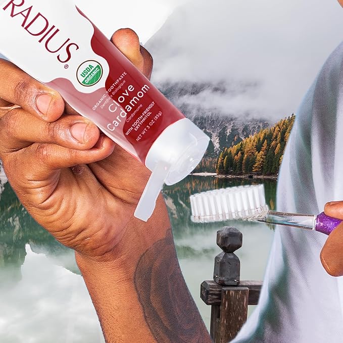 RADIUS USDA Organic Toothpaste 3oz Non Toxic Chemical-Free Gluten-Free Designed to Improve Gum Health & Prevent Cavity - Clove Cardamom - Pack of 6