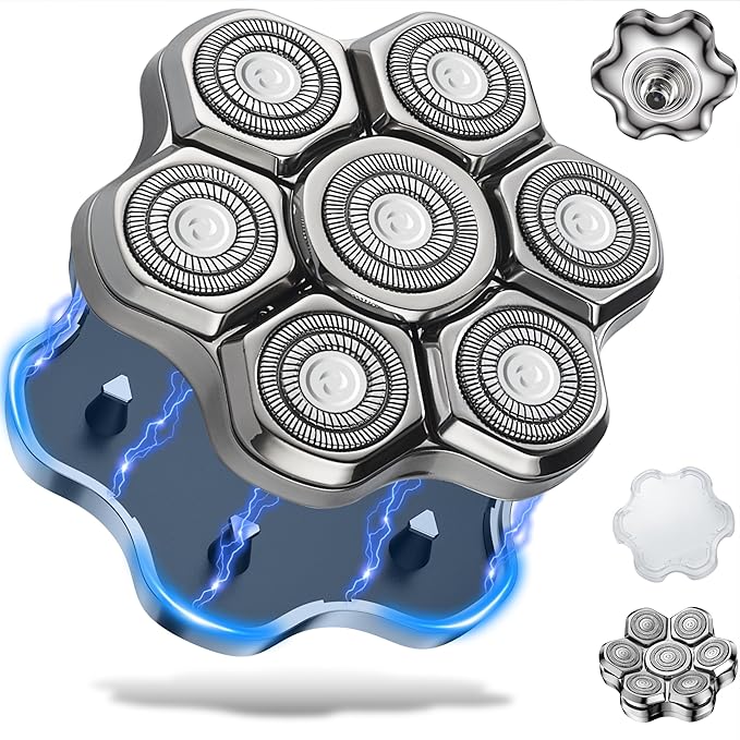 Universal Head Shaver Replacement Heads Magnetic 7 Blades Head Shavers Replacement Blades for Bald Men Compatible with Freebird Shaver & Other Brands (7msilver)