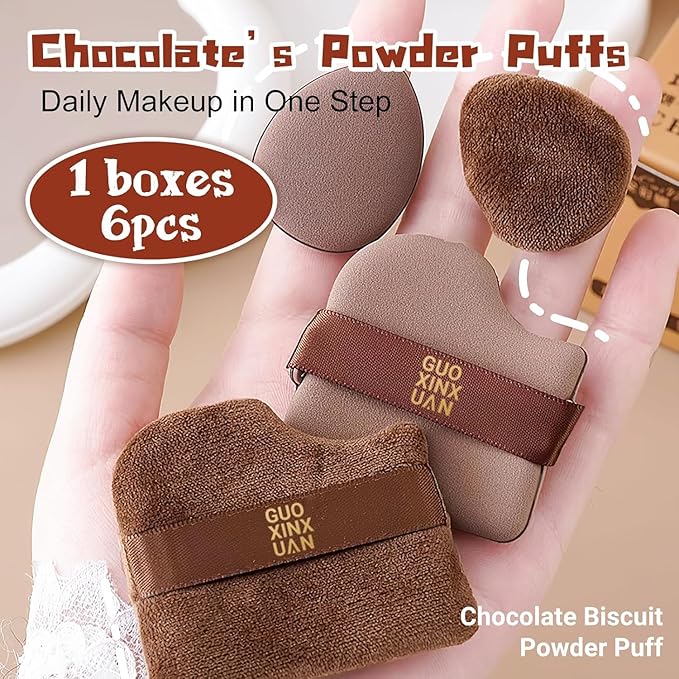 2 Box of 12 Pcs Guoxiaoniu Makeup Puff, Guoxiaoniu Chocolate Color Quick Makeup Mini Foundation Puff Set, Sponge Cushion Puff for Liquid & Powder Foundation